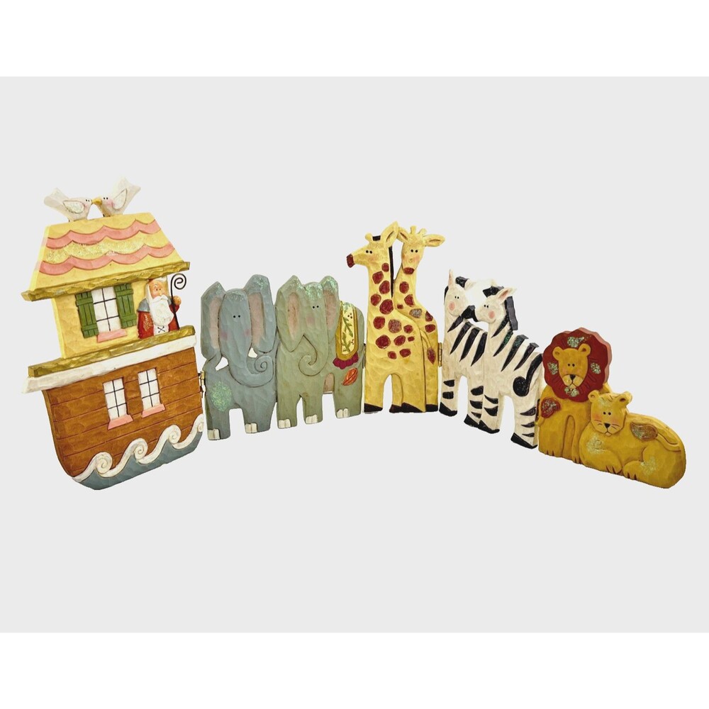 Vtg NOAH’S ARK Nursery Room Decor Shelf Table Top Zoo Animals Lion Giraffe Zebra